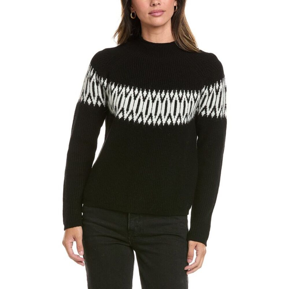 Alashan Cashmere Womens Islay Shaker Fair Isle Wool Sweater, Black